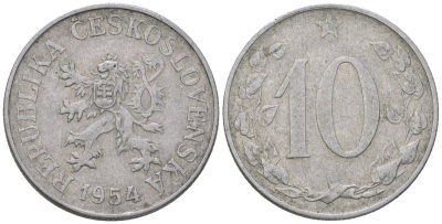 Чехословакия 10 геллеров 1954 KM 38 алюминий 212-742