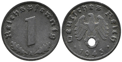ГЕРМАНИЯ 1 РЕЙХСПФЕННИГ 1943 A KM 97, J. 369 цинк 39-1225