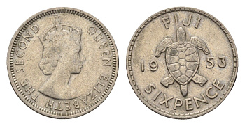 Фиджи 6 пенсов 1953 Елизавета II (1952-2022) KM 19 медно-никель 4687-1127