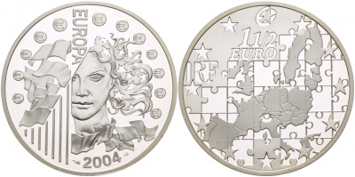 Франция 1 1/2 евро 2004 расширение Евросоюза KM 1391 серебро PROOF 11-241-41