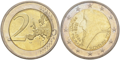 Словения 2 евро 2008 500 лет со дня рождения Приможа Трубара KM 80 биметалл UNC 4185-625