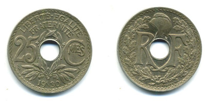 ФРАНЦИЯ 25 САНТИМОВ 1930 KM 867a медно-никель 04-512
