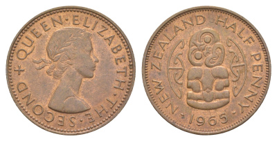 Новая Зеландия 1/2 пенни 1965 KM 23.2 бронза aUNC 4595-134