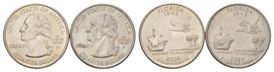 США набор обоих монетных дворов 25 центов (квотер, 1/4 доллара) 2004 D и P, Квотер штата Флорида KM 356 медь плакированный медно-никелем UNC 4628-1246-1247