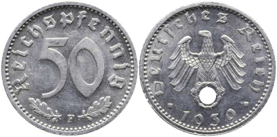 Германия 50 рейхспфеннигов 1939 F J. 372, KM 96 алюминий UNC 00-000-00