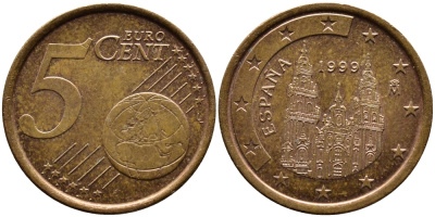 ИСПАНИЯ 5 ЕВРОЦЕНТОВ 1999 KM 1042 сталь плакированная медью 4391-141