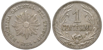 Уругвай 1 сентесимо 1924 KM 19 медно-никель 99-724