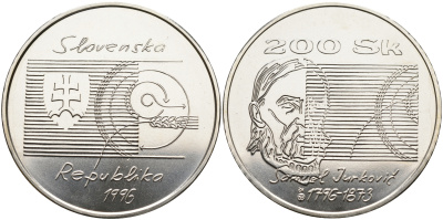 Словакия 200 крон 1996 200 лет со дня рождения Самуэля Юрковича (1796-1873) KM 30 серебро UNC 441-1431