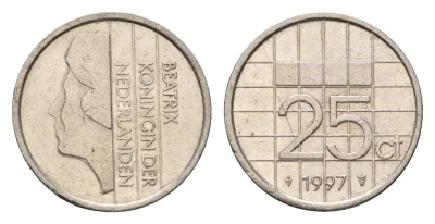 Нидерланды 25 центов 1997 Беатрикс (1980-2013) KM 204 никель 206-815