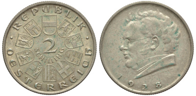 Австрия 2 шиллинга 1928 100 лет со дня смерти Франца Шуберта KM 2843 серебро 413-3424