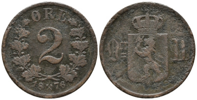 НОРВЕГИЯ 2 ЭРЕ 1876 KM 353 бронза 67-126