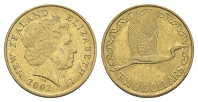 Новая Зеландия 2 доллара 2002 KM 121 алюминиевая бронза 4652-311