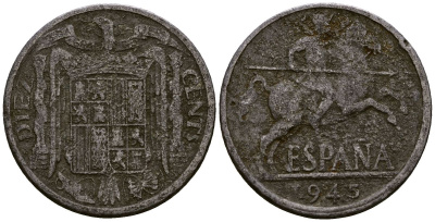 Испания 10 сентимо 1945 KM 766 алюминий 4177-914