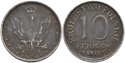 Польша 10 фенигов 1917 FF, первая Мировая война, легенда не касается края KM 6 железо    4126-815