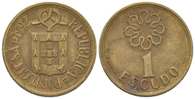 Португалия 1 эскудо 1992 KM 631 никель латунь 4618-451