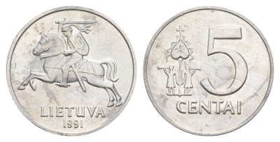 Литва 5 центов 1991 KM 87 алюминий UNC 4566-555