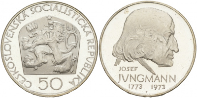 Чехословакия 50 крон 1973 200 лет со дня рождения Йозефа Юнгмана (1773-1847) KM 79 серебро PROOF 1087-9-55