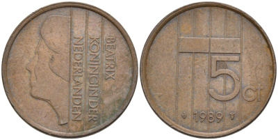 Нидерланды 5 центов 1989 Беатрикс (1980-2013) KM 202 бронза 4573-423