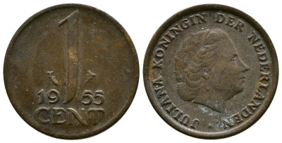 Нидерланды 1 цент 1955 Юлиана (1948-1980) КМ 180 бронза 75-969