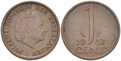 Нидерланды 1 цент 1957 Юлиана (1949-1980) KM 180 бронза 3457-1166