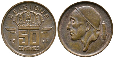 БЕЛЬГИЯ 50 САНТИМОВ 1966 BELGIQUE KM 148.1 бронза 39-1249