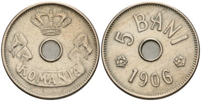 Румыния 5 бани 1906 Кароль I (1881-1914) KM 31 медно-никель 4608-339