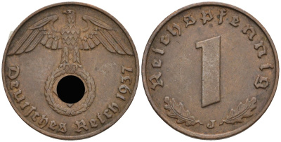 Германия 1 рейхспфенниг 1937 J KM 89, J 361 бронза 4136-1244