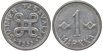 Финляндия 1 марка 1955 KM 36a никелированное железо 4164-131