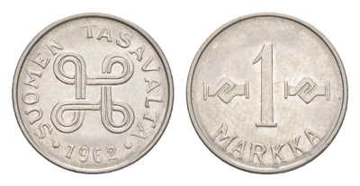 Финляндия 1 марка 1962 KM 36a железо плакированное никелем 4647-439