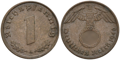 Германия 1 рейхспфенниг 1940 A KM 89, J. 361 бронза 4147-1229