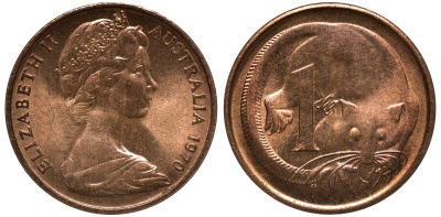 Австралия 1 цент 1970 Елизавета II (1952-), опоссум KM 62 бронза 192-267