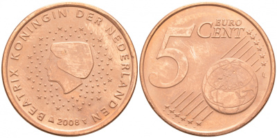 Нидерланды 5 евроцентов 2008 KM 236 сталь плакированная медью UNC 186-246