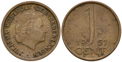 Нидерланды 1 цент 1961 Юлиана (1949-1980) KM 180 бронза    4598-223