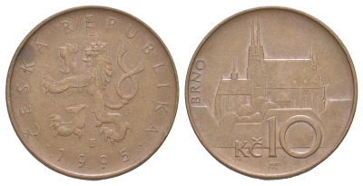 Чехия 10 крон 1995 кафедральный собор в Брно KM 4 сталь плакированная медью 4629-632