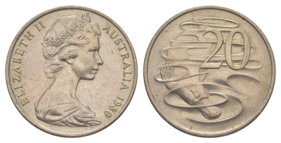 Австралия 20 центов 1980 Елизавета II (1952-2022), утконос KM 66 медно-никель aUNC 4381-521