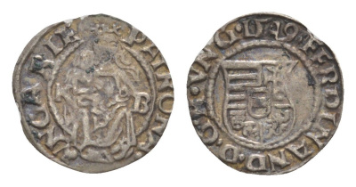 Венгрия 1 денар 1549 KB, Фердинанд I (1526-1564), мадонна с младенцем серебро EH 745a серебро 66-542