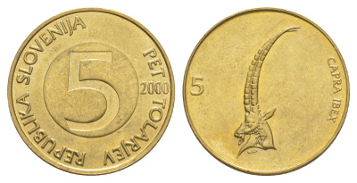 Словения 5 толаров 2000 KM 6 латунь UNC 4571-336