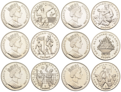 Гибралтар полный набор из 6 монет (1 крона) 1996 XXVI Летние Олимпийские игры, Атланта 1996 KM 348, 349, 350, 351, 352 и 353 медно-никель BU 1524-1911-1921