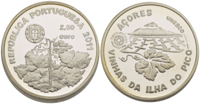 Португалия 2 1/2 евро 2011 серия ЮНЕСКО, Азоры серебро PROOF 11-041-24