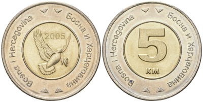 Босния и Герцеговина 5 марок 2005 KM 120 биметалл UNC 4619-251