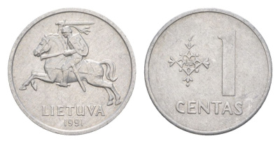 Литва 1 цент 1991 KM 85 алюминий 4632-566
