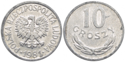 ПОЛЬША 10 ГРОШЕЙ 1981 MW KM АА47 алюминий 112-1217