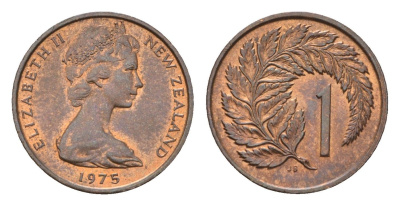 Новая Зеландия 1 цент 1975 Елизавета II (1952-2022), лист папоротника KM 31.1 бронза UNC 4655-217