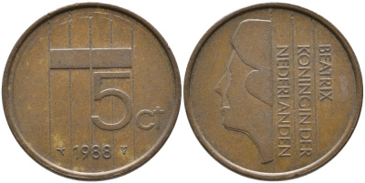 НИДЕРЛАНДЫ 5 ЦЕНТОВ 1988 БЕАТРИКС KM 202 бронза 65-1247