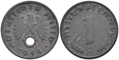 Германия 1 рейхспфенниг 1944 E KM 97, J. 369 цинк 4547-254