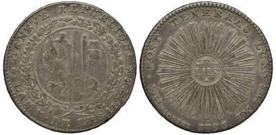 Швейцария, Женева 12 флоринов - 9 солей (XII florins / IX sols) 1796 IHS KM 112, Dav. 1770 серебро 00-000-00