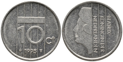 НИДЕРЛАНДЫ 10 ЦЕНТОВ 1995 БЕАТРИКС KM 203 никель 96-1255