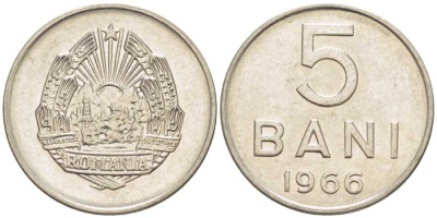 Румыния 5 бани 1966 год тип KM 92 сталь плакированная никелем 66-163