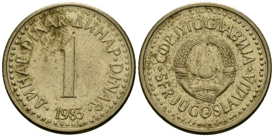 Югославия 1 динар 1983 KM 86 никель латунь 4167-1024