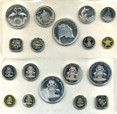 Багамские острова официальный набор из 9 монет 1974 в оригинальной коробке, с сертификатом KM Ps 10 PROOF 06-081-37